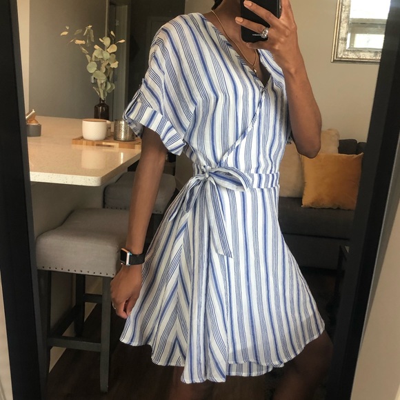 Striped A-Line Wrap Dress - Picture 3 of 4